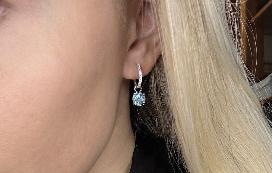 Claire tilbehør til øredobber i gult 585 gull med radiantslipt sky blue topas.