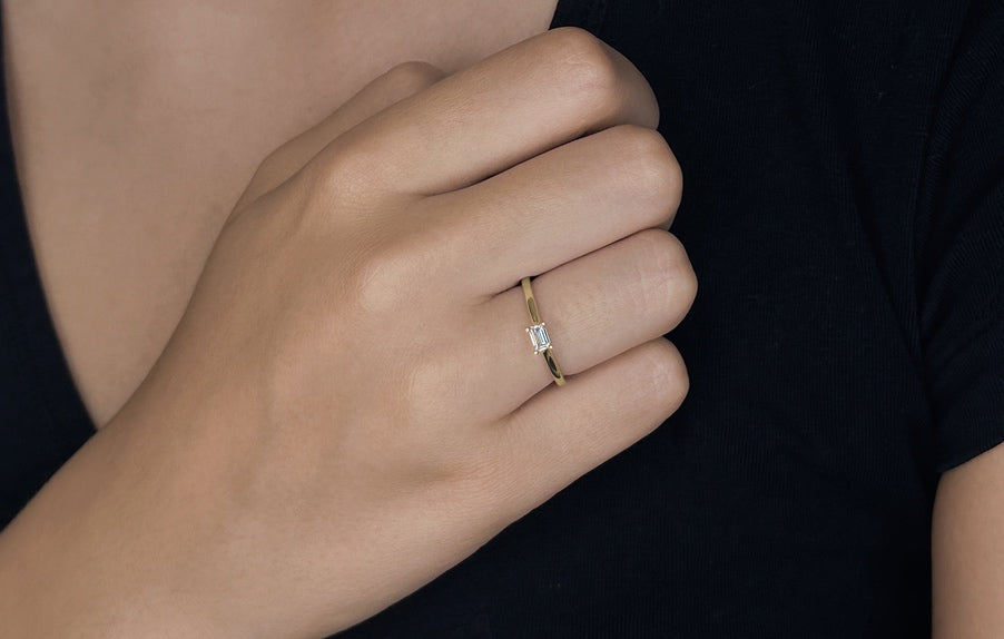 Dakota diamantring i gult 585 gull med smaragdslipt diamant TW/VS 0,25 ct.