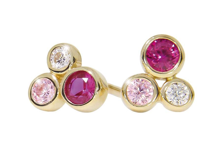 Rose øredobber i gult 585 gull med rosa Cubic Zirkonia
