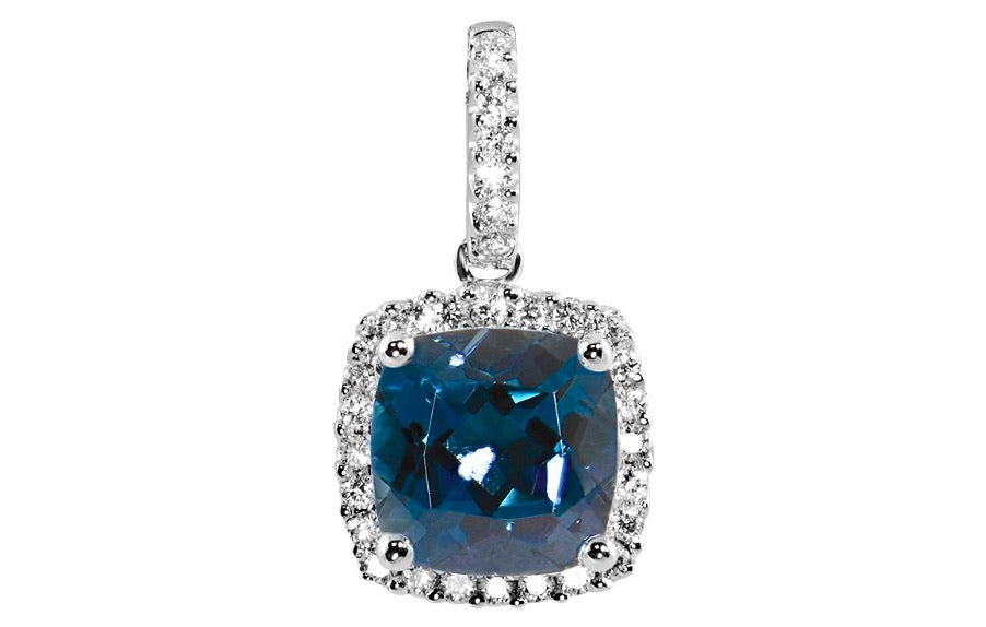 Memory London anheng i hvitt 585 gull med diamanter W/SI totalt 0,16 ct. og London blue topas 1,80 ct.