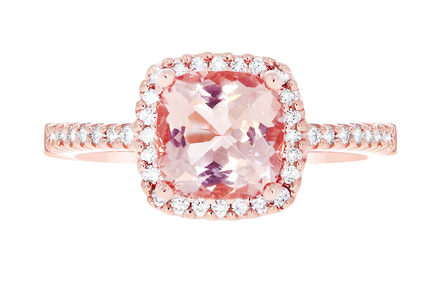 Amarant Rosé diamantring i rosé 585 gull W/SI totalt 0,23 ct. med morganitt 1,3 ct.