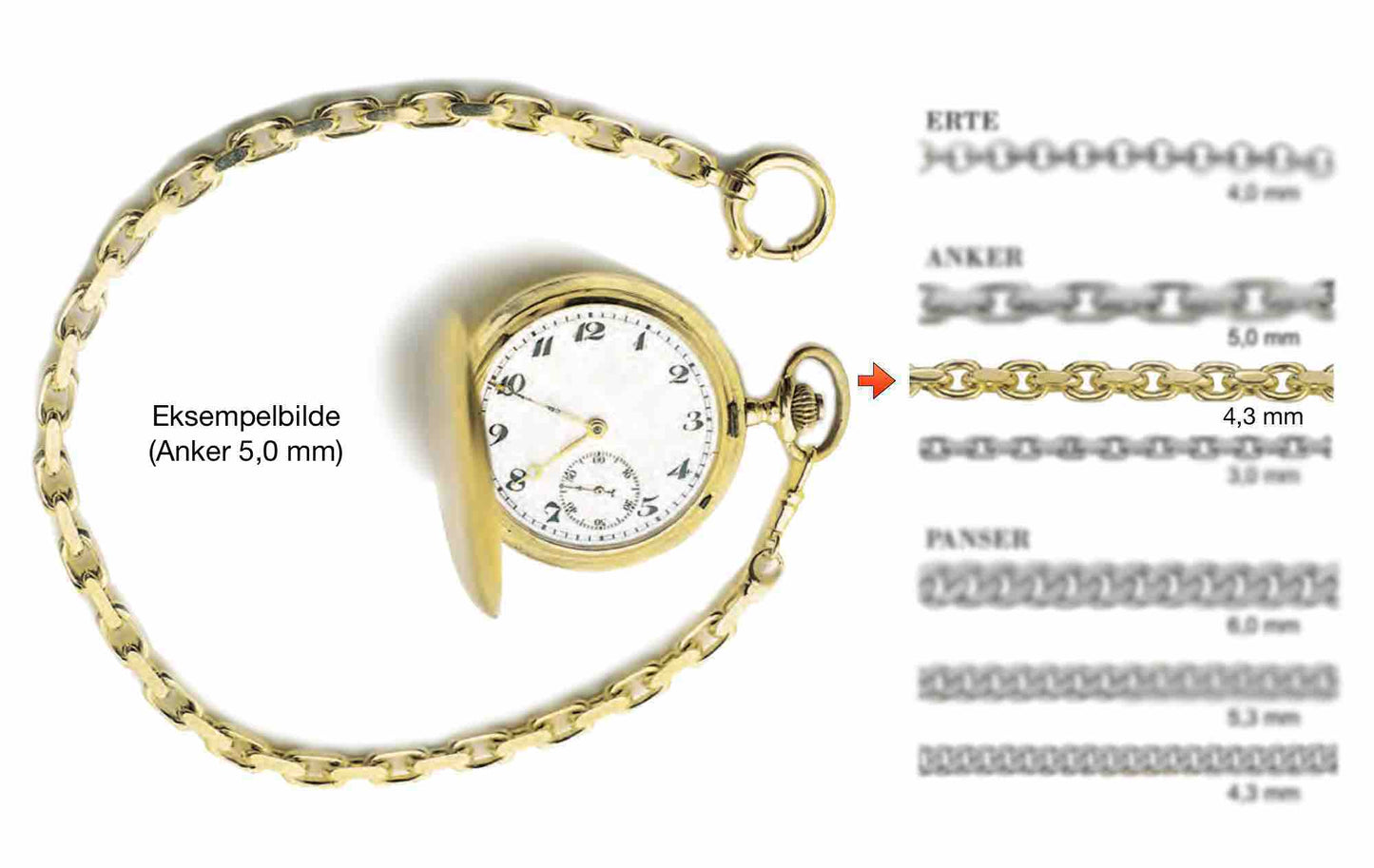 4,3 mm Anker lommeurkjede i 585 (14K) gull