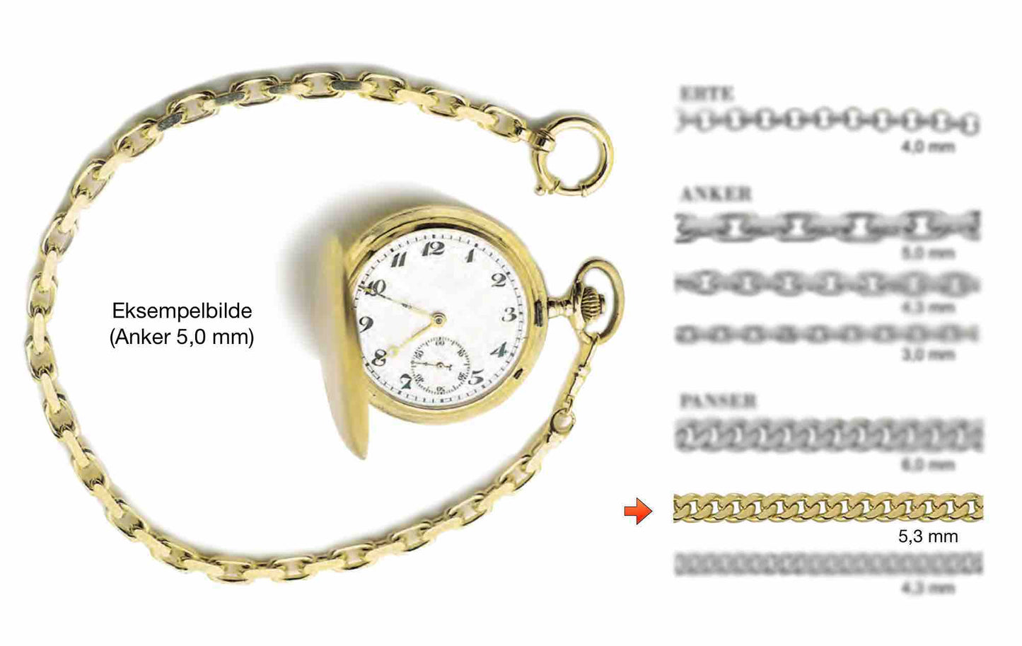 5,3 mm Panser lommeurkjede i 585 (14K) gull