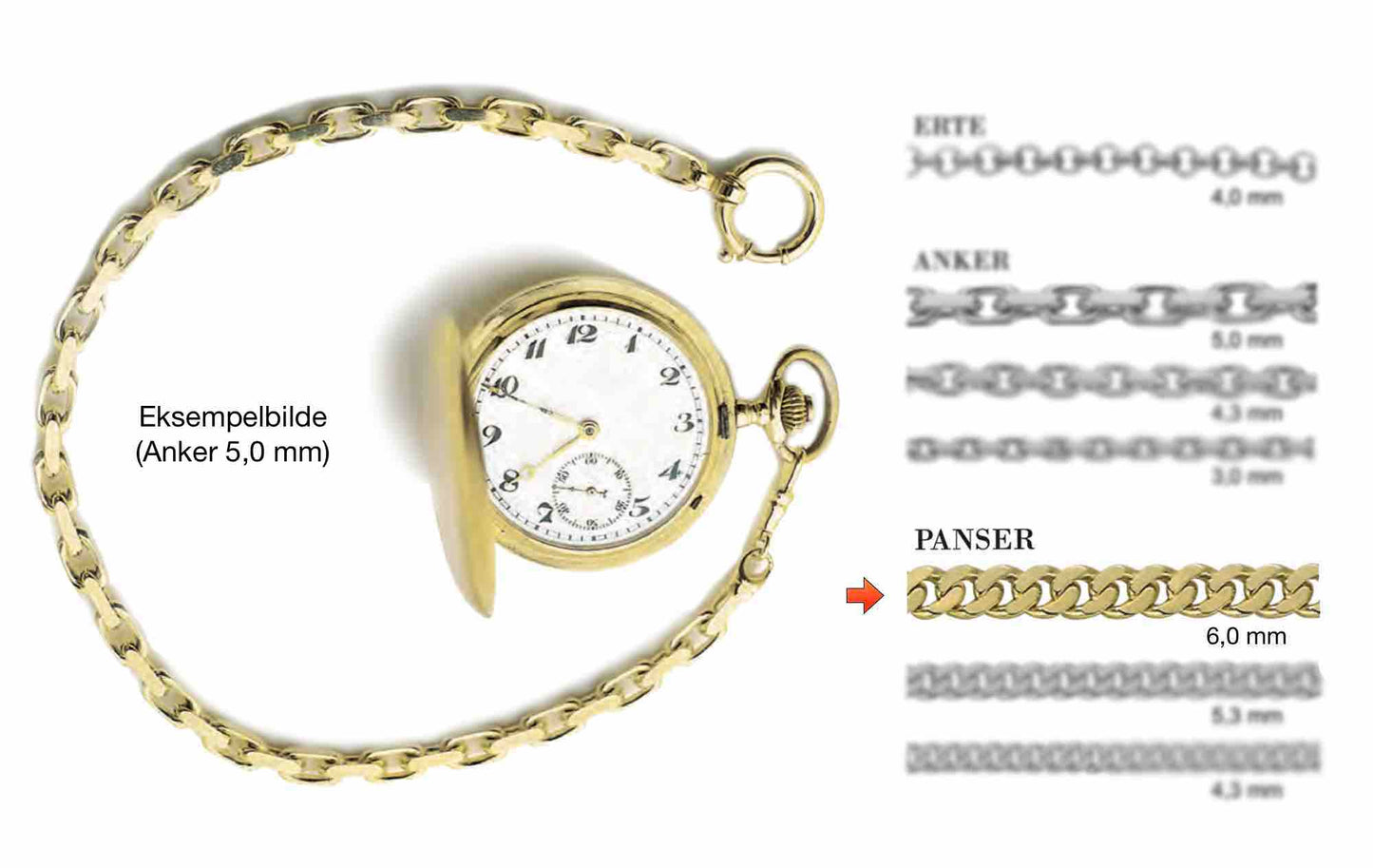 6,0 mm Panser lommeurkjede i 585 (14K) gull