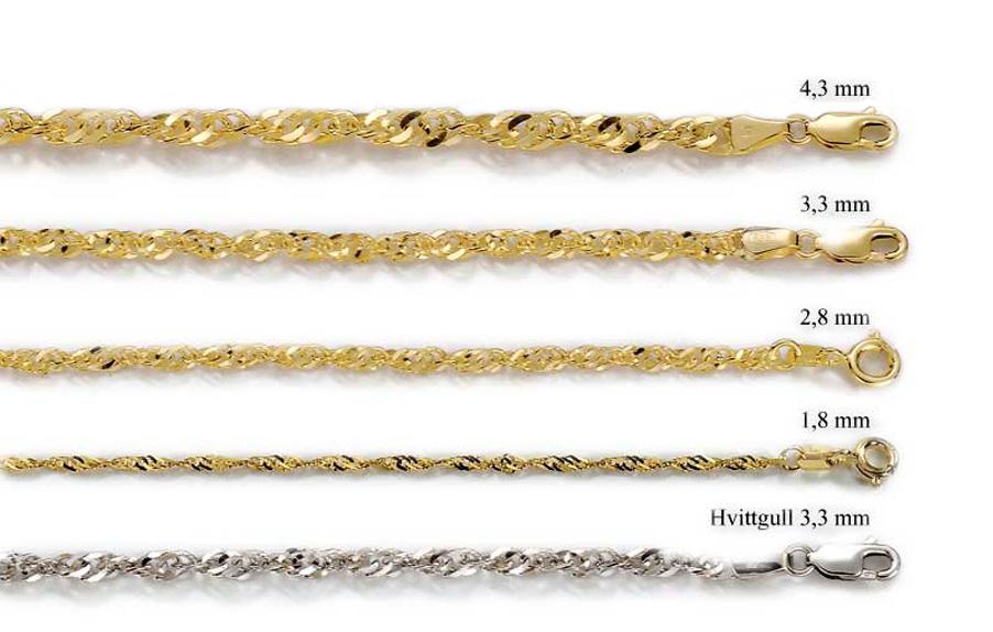 Glitrende singaporearmbånd i 14 karat gull på hvit bakgrunn fra Gullbutikken.no
