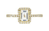 Harmony diamantring i gult 585 gull W/SI totalt 0,18 ct. med smaragdslipt hvit topas 0,70 ct