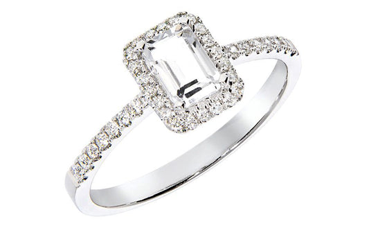 Harmony diamantring i hvitt 585 gull W/SI totalt 0,18 ct. med smaragdslipt hvit topas 0,70 ct