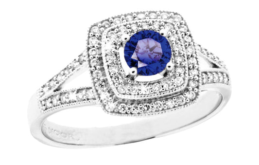 Palace diamantring i hvitt 585 gull TW/SI totalt 0,30 ct. med Safir sentersten